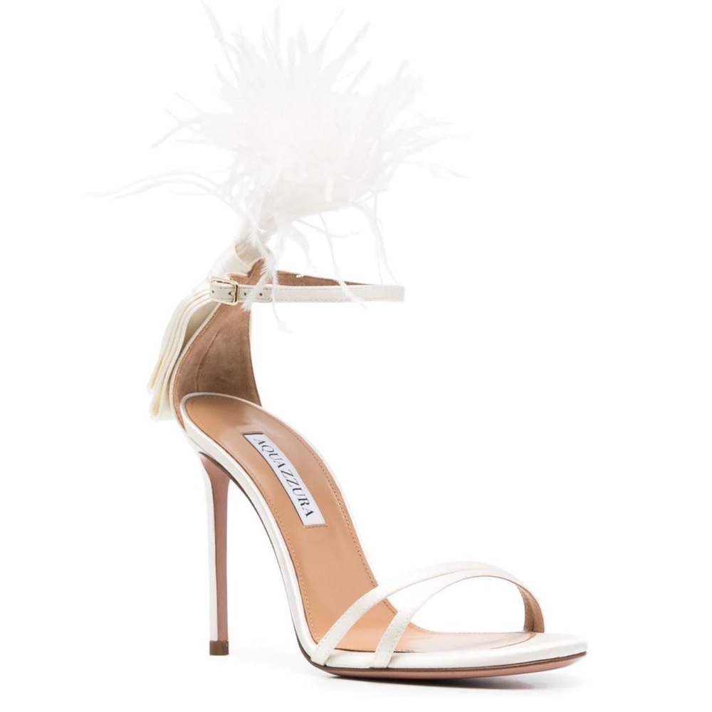 Aquazurra Concerto Feather Bow Satin Sandals 36